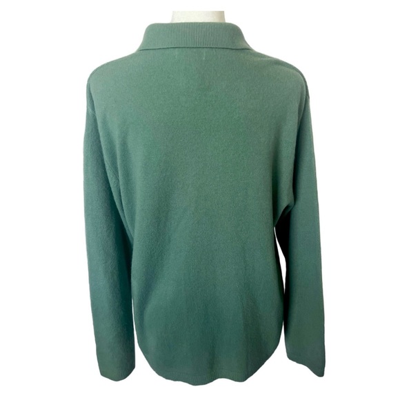 VINTAGE Koret Knit Sweater | Petite Large Mint Sage Green Collared Cardigan - Picture 3 of 5